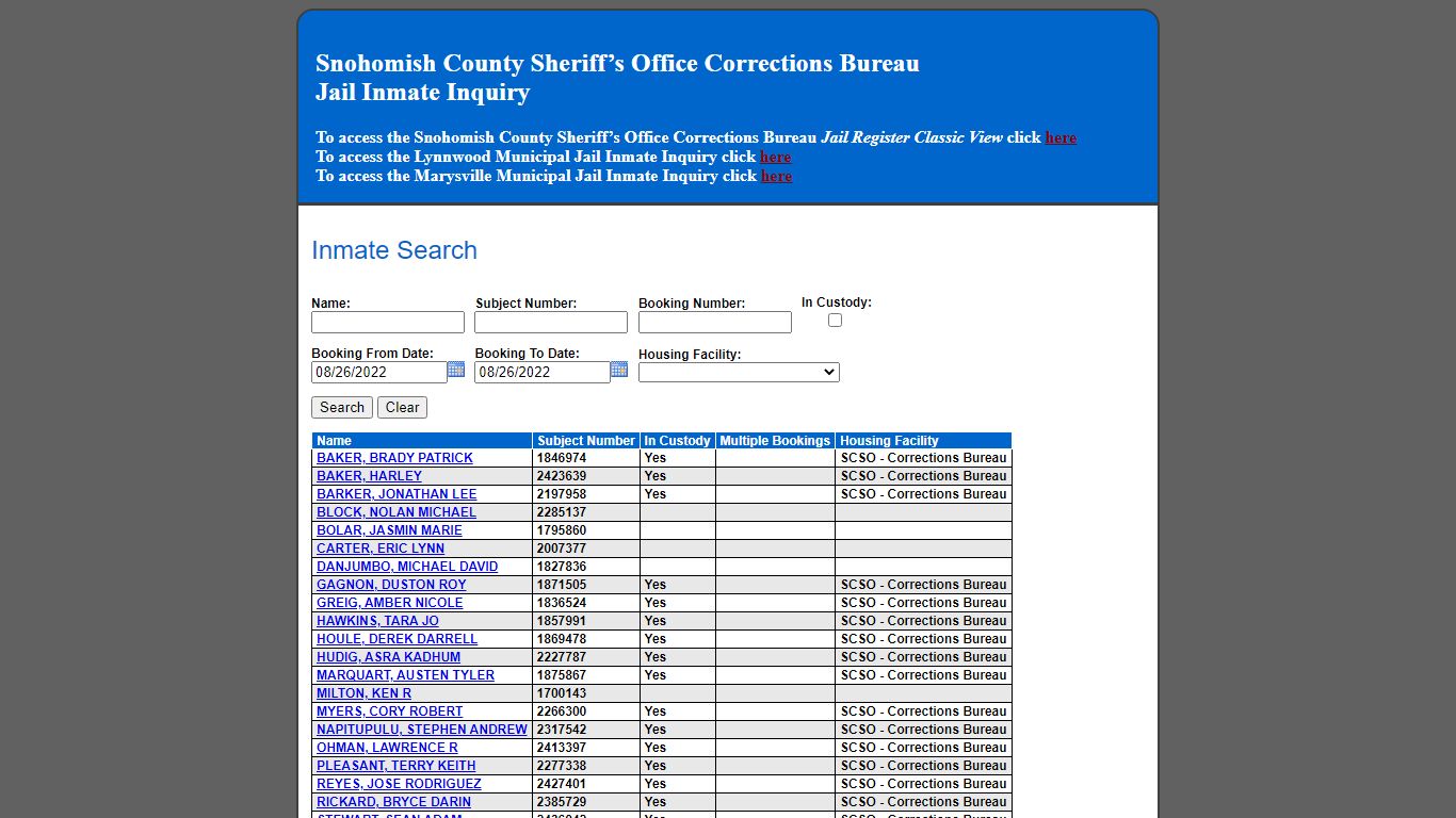 Inmate Search - Snohomish County, Washington - Jail Register